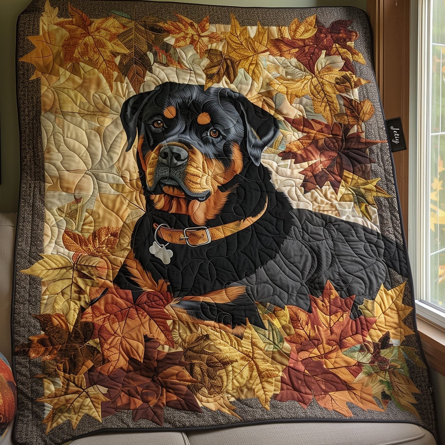 Rottweiler's Autumn Breeze Quilted Blanket - Throw (55" x 60")