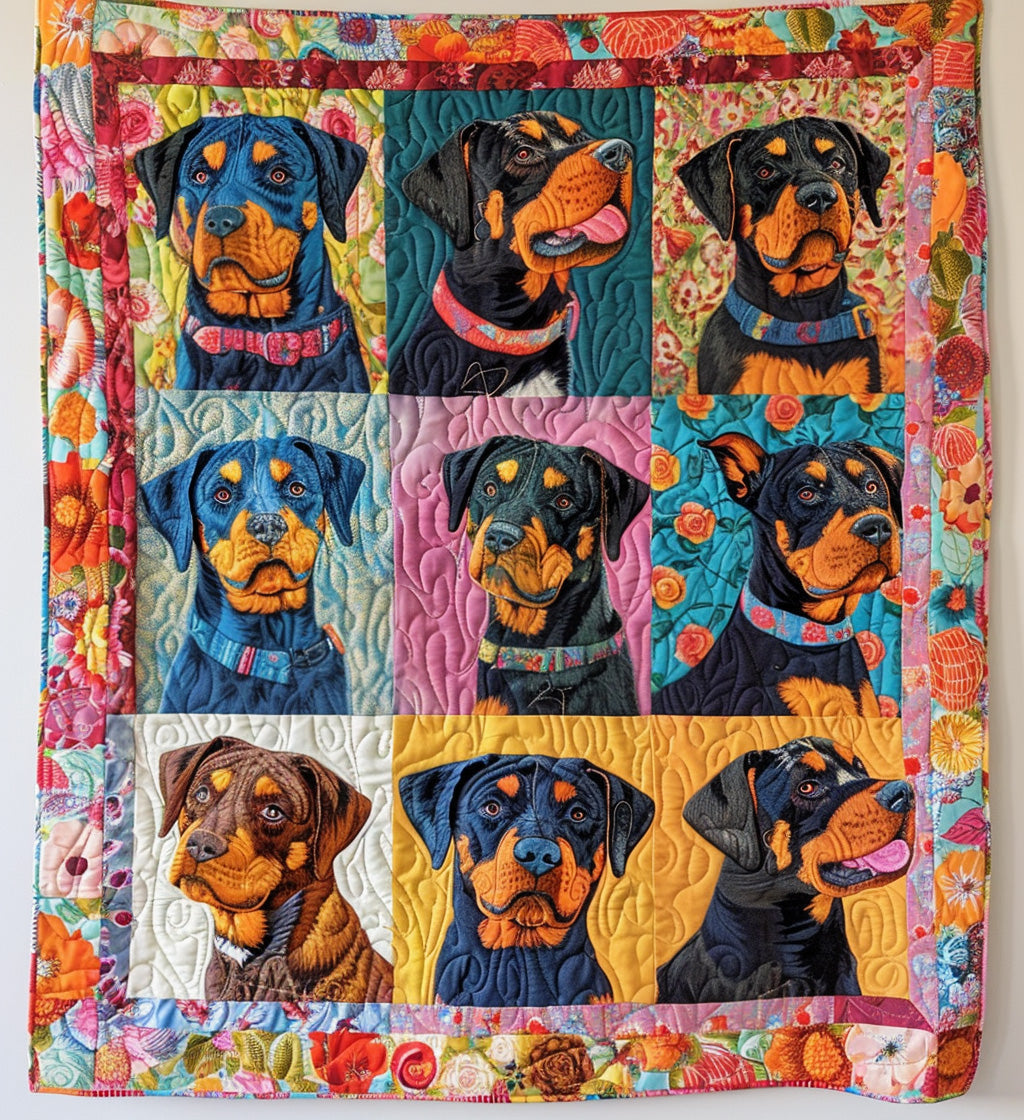 Rottweiler's Floral Dream Quilted Blanket - Throw (55" x 60")