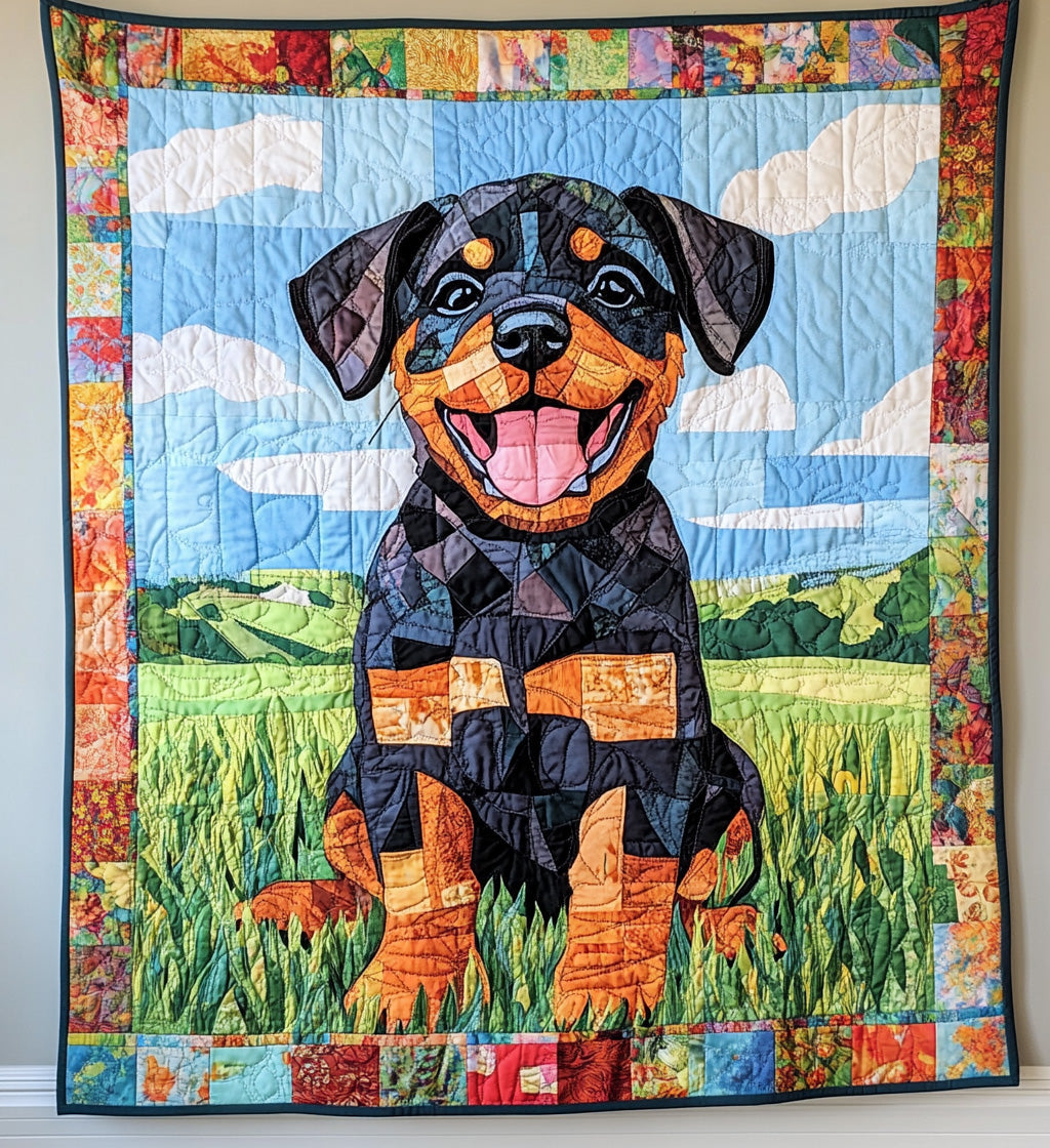 Rottweiler in the Garden Quilted Blanket - Throw (55" x 60")