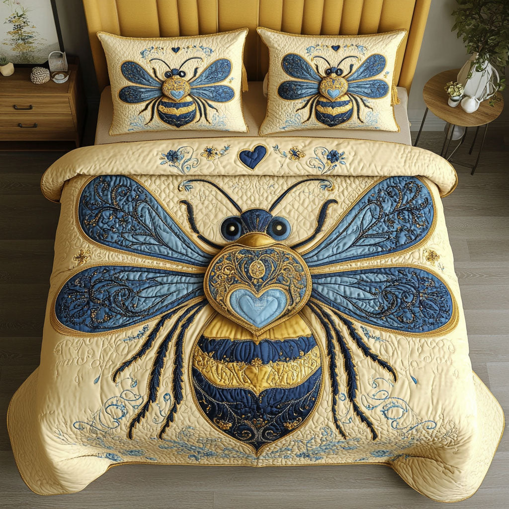 Royal Blue 3-Piece Quilted Bedding Set - Single (59" x 70")