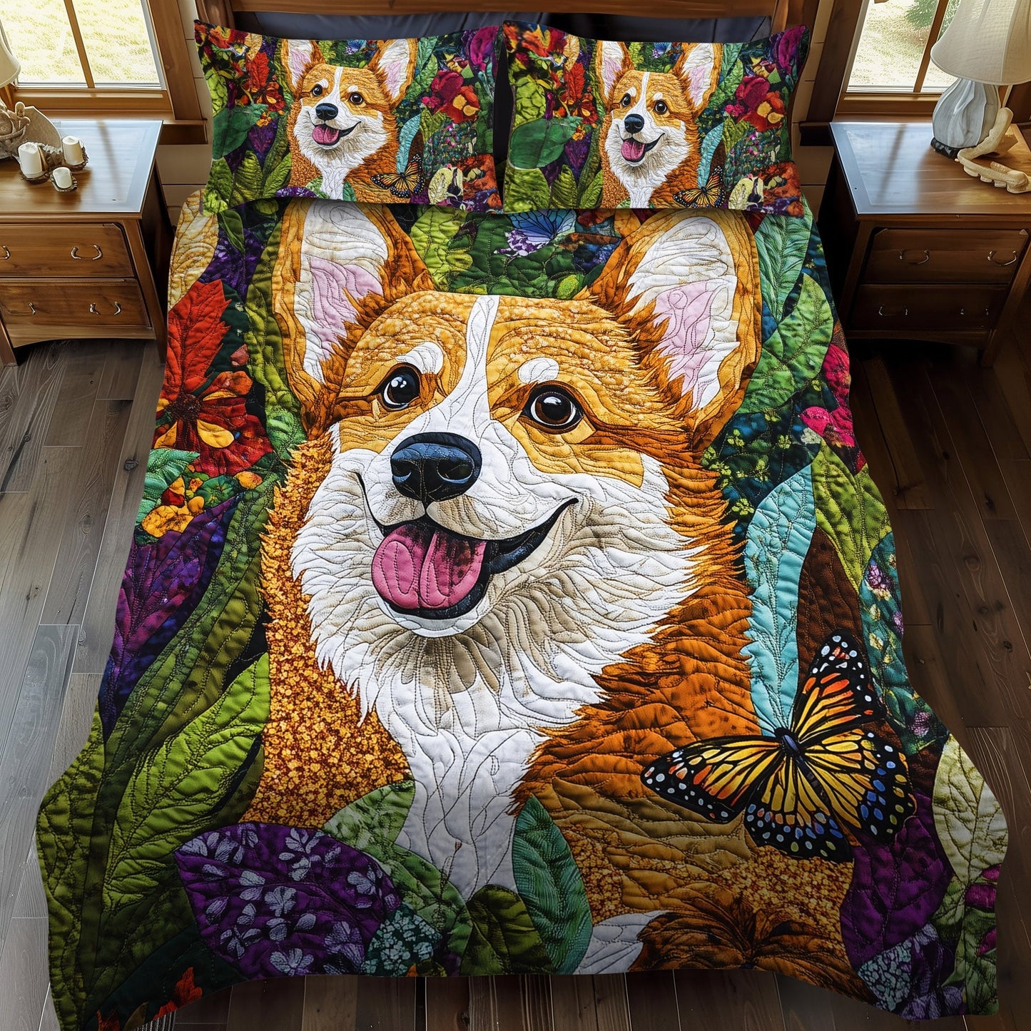 Royal Corgi Charm 3-Piece Quilted Bedding Set - Single (59" x 70")