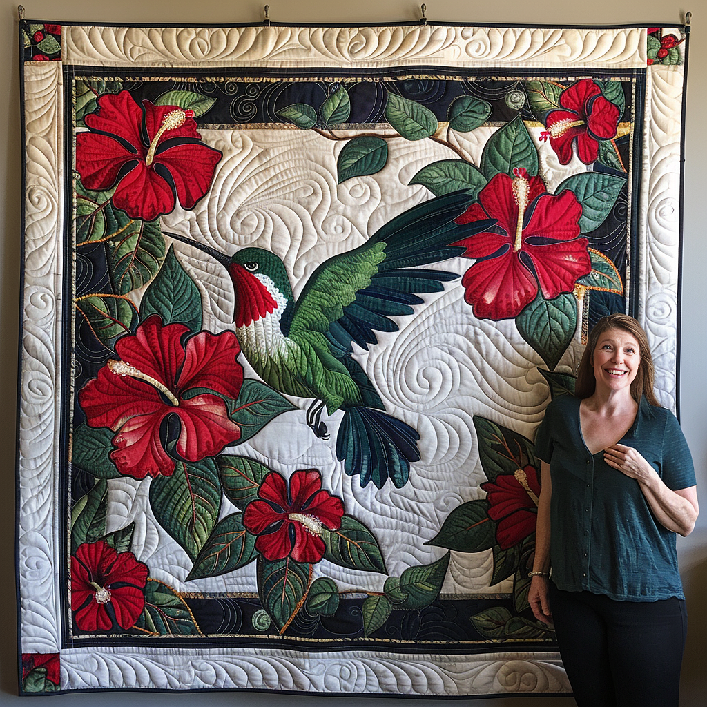 Ruby Hummingbird Quilted Blanket - Throw (55" x 60")