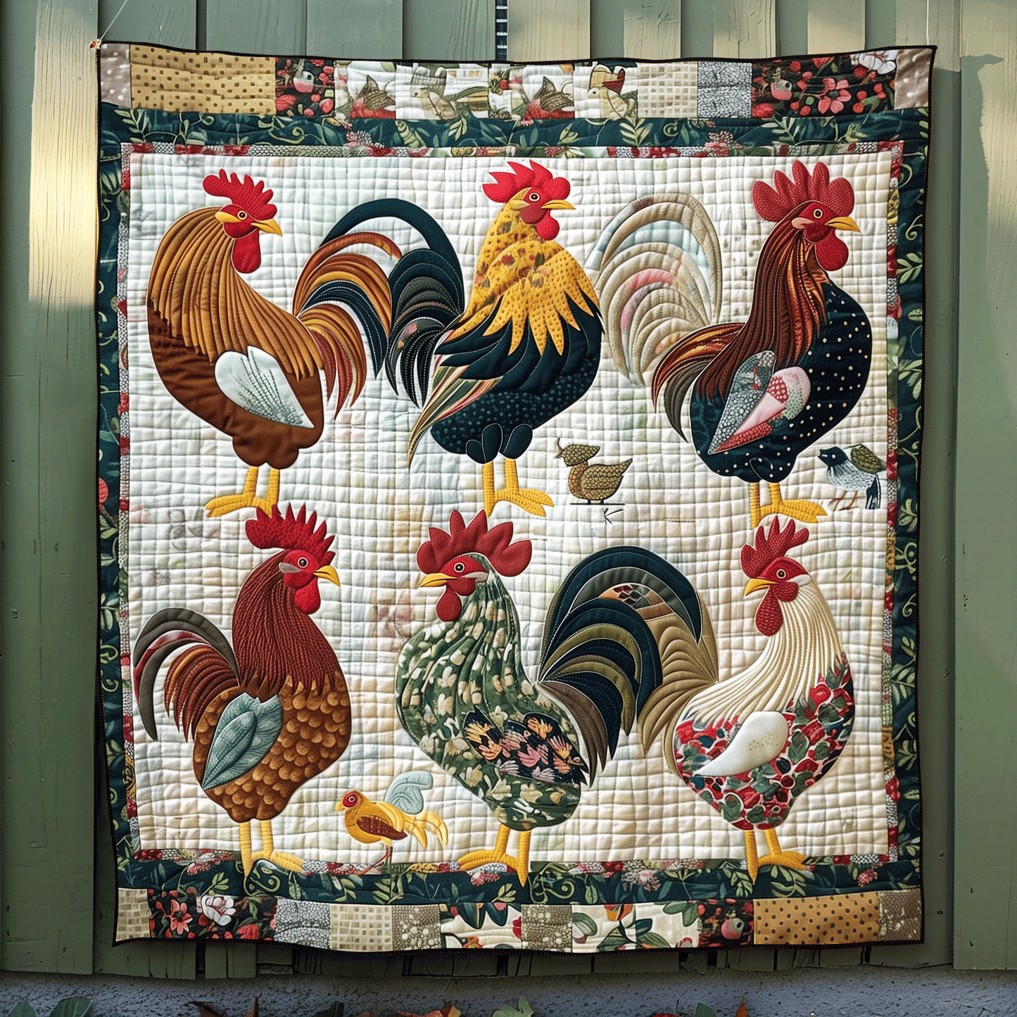 Rural Rooster Quilted Blanket - Throw (55" x 60")