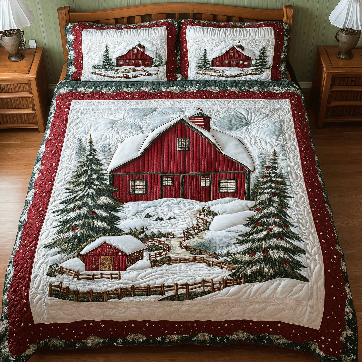 Rustic Christmas Retreat 3-Piece Quilted Bedding Set - Single (59" x 70")