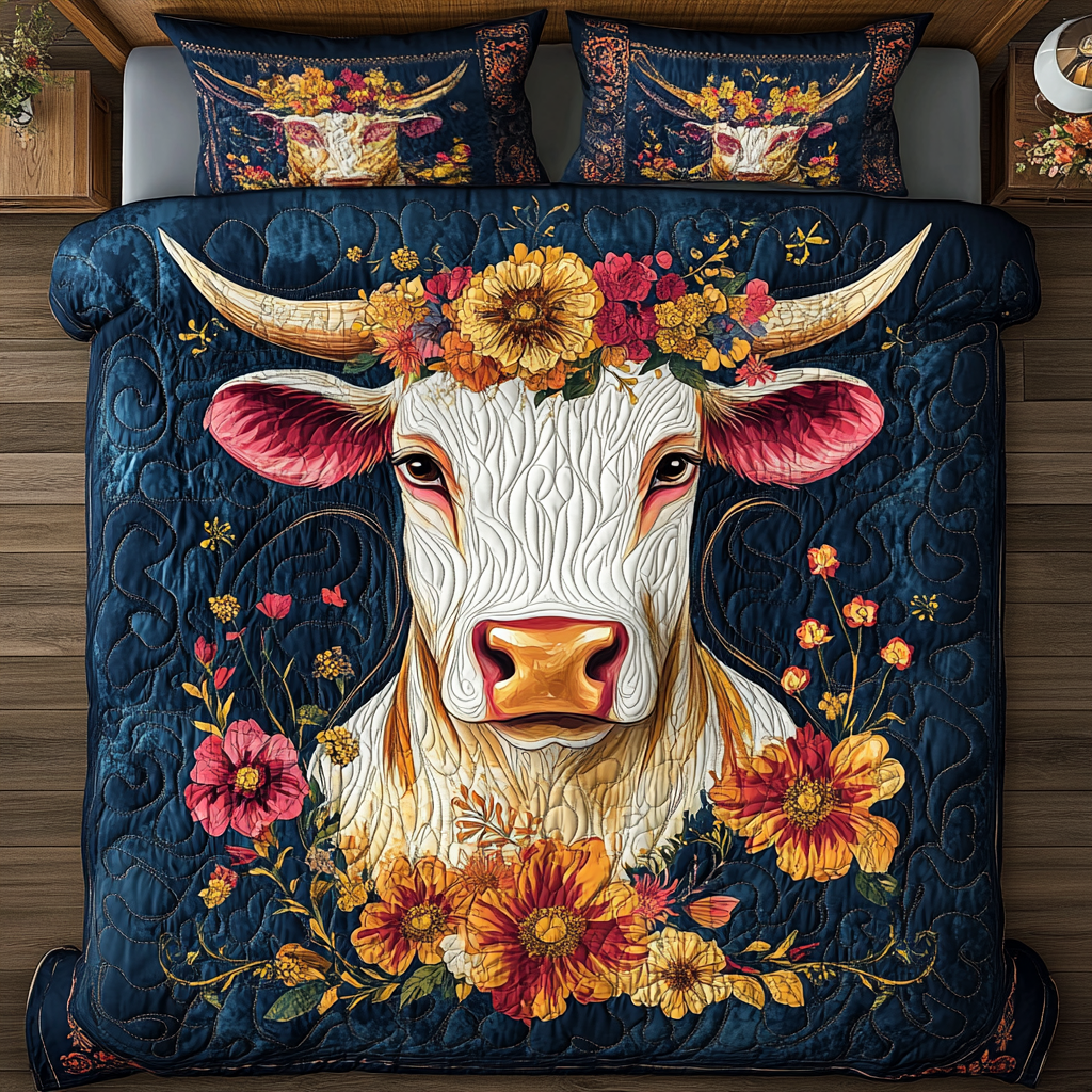 Rustic Cow 3-Piece Quilted Bedding Set - Single (59" x 70")