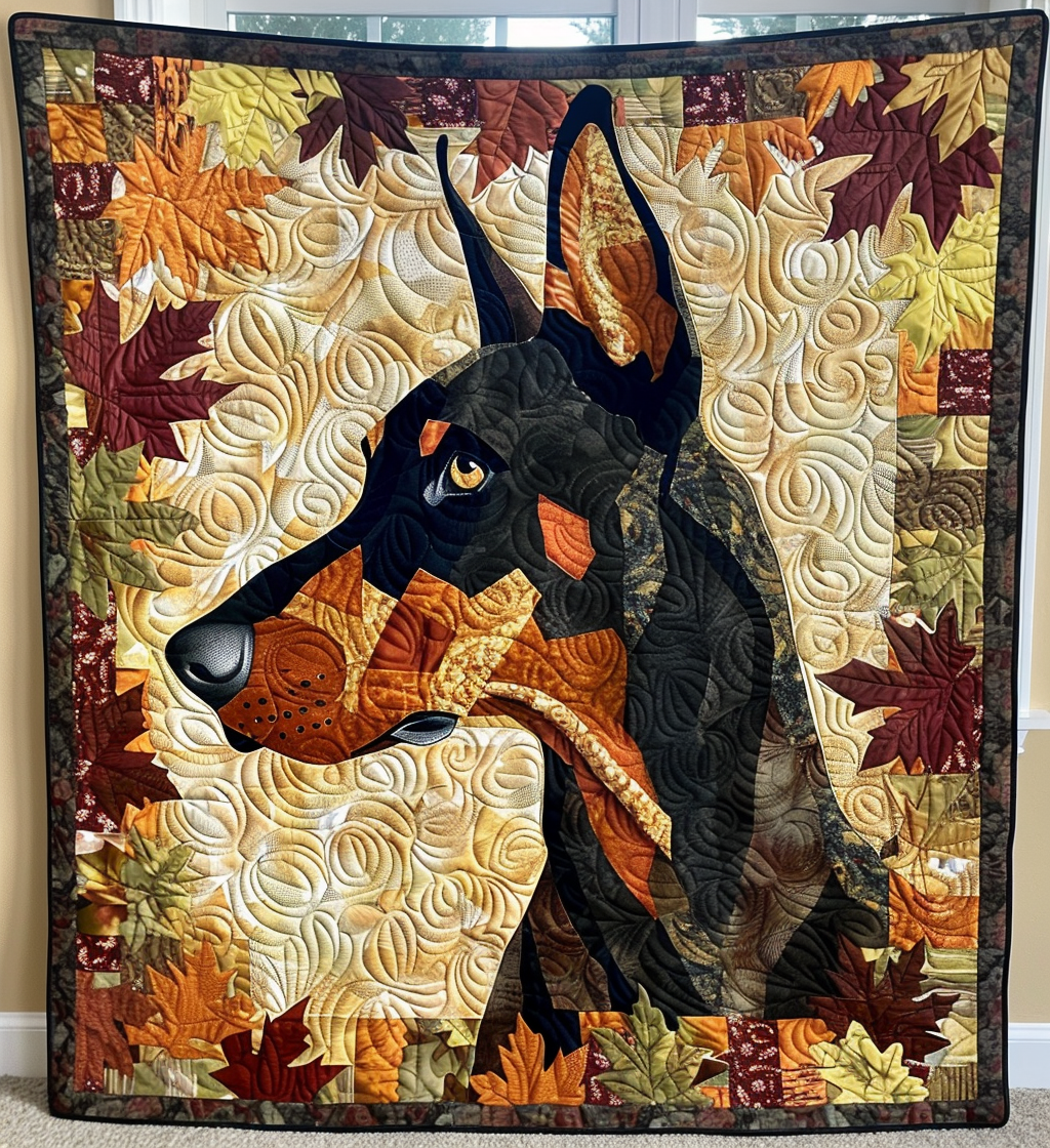 Rustic Doberman Quilted Blanket - Throw (55" x 60")