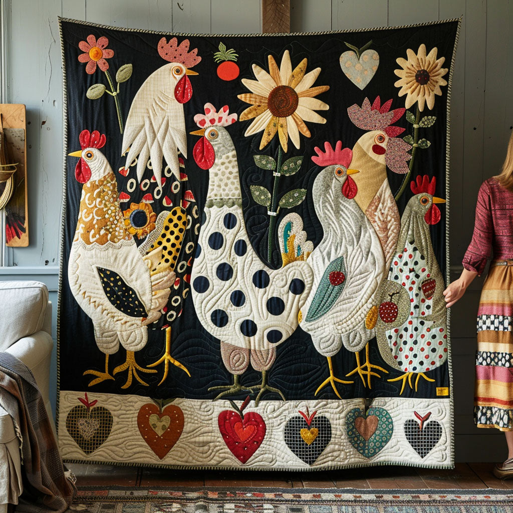 Rustic Rooster Blooms Quilted Blanket - Throw (55" x 60")
