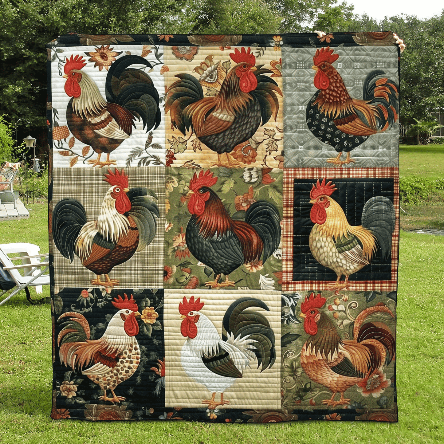 Rustic Rooster Quilted Blanket - Throw (55" x 60")