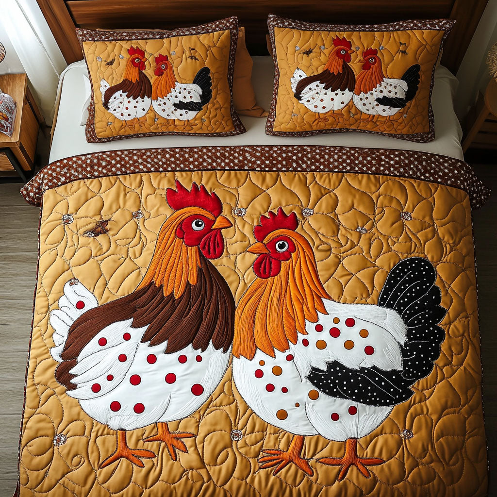 Rustic Roosters 3-Piece Quilted Bedding Set - Single (59" x 70")