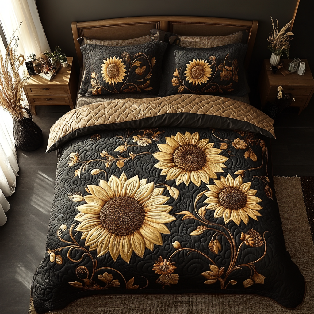 Rustic Sunflower Quilted Bedding Set - Single (59" x 70")
