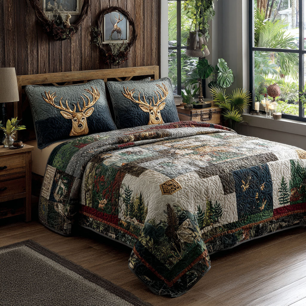 Rustic Antlers 3-Piece Quilted Bedding Set - Single (59" x 70")