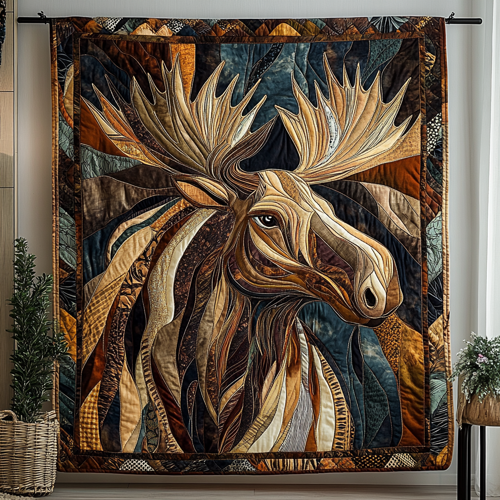 Rustic Antlers Quilted Blanket - Throw (55" x 60")