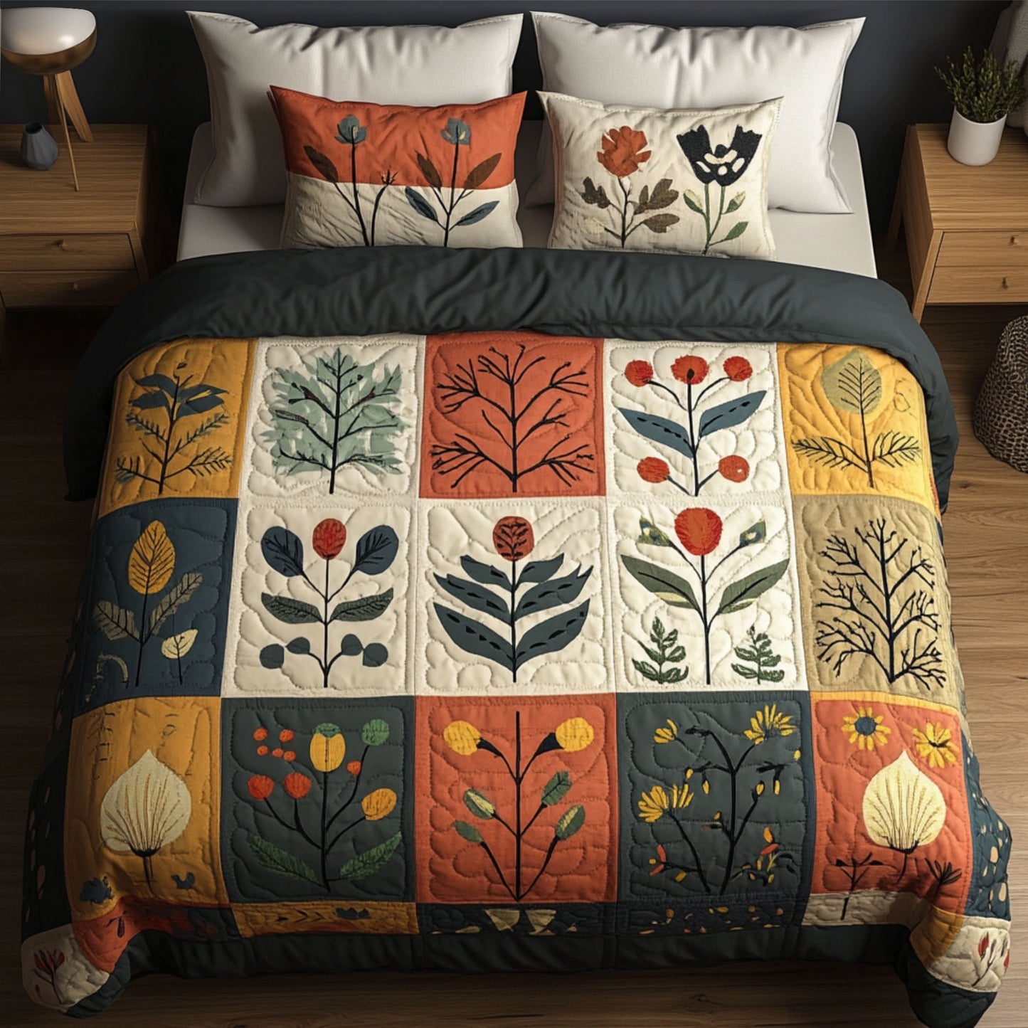 Rustic Blocks 3-Piece Quilted Bedding Set - Single (59" x 70")