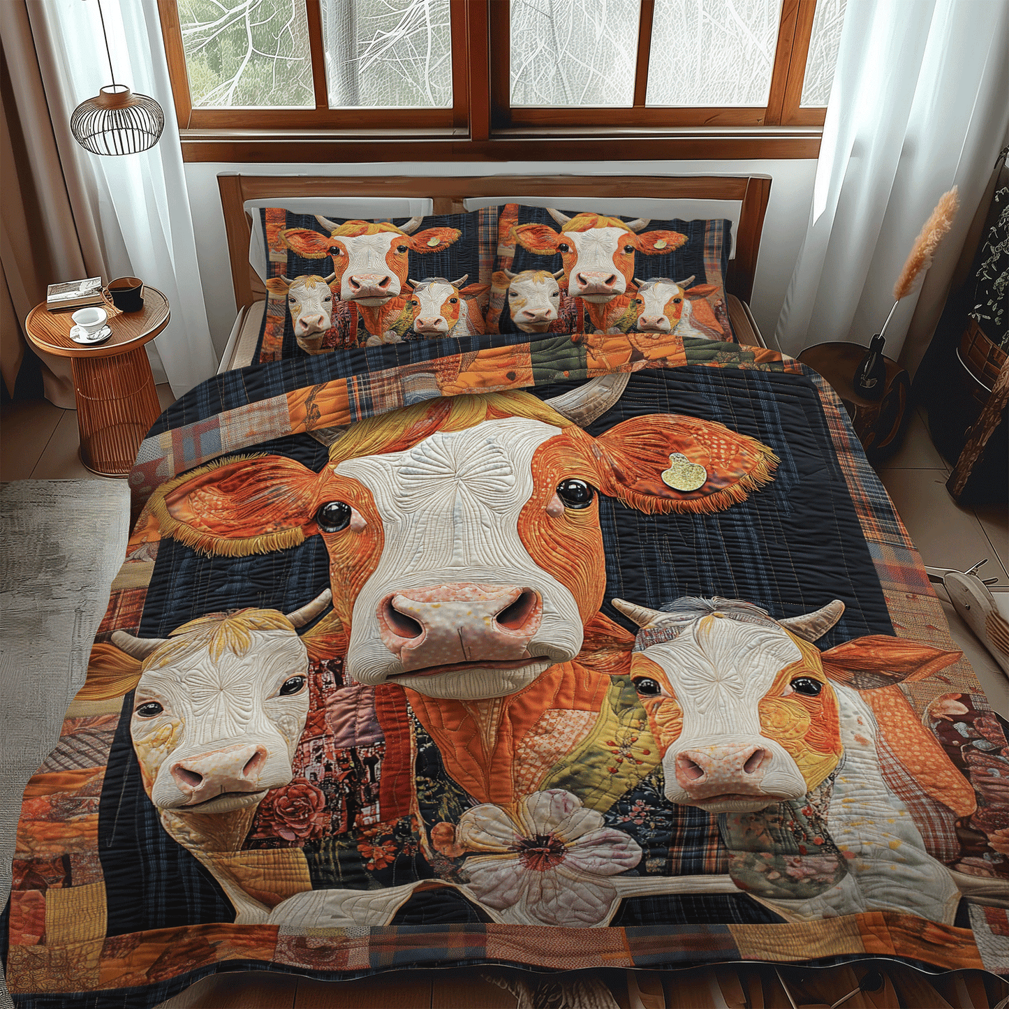 Rustic Cowscape 3-Piece Quilted Bedding Set - Single (59" x 70")