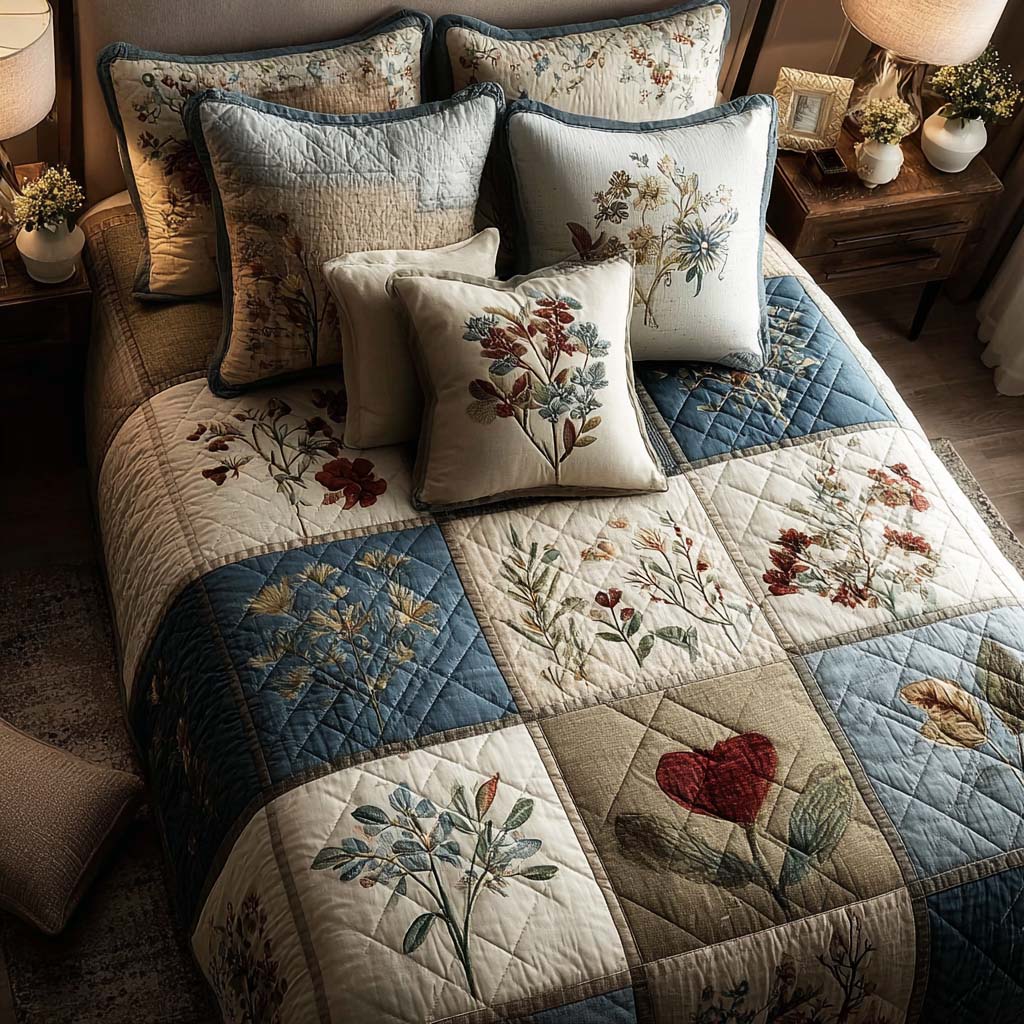 Rustic Florals 3-Piece Quilted Bedding Set - Single (59" x 70")