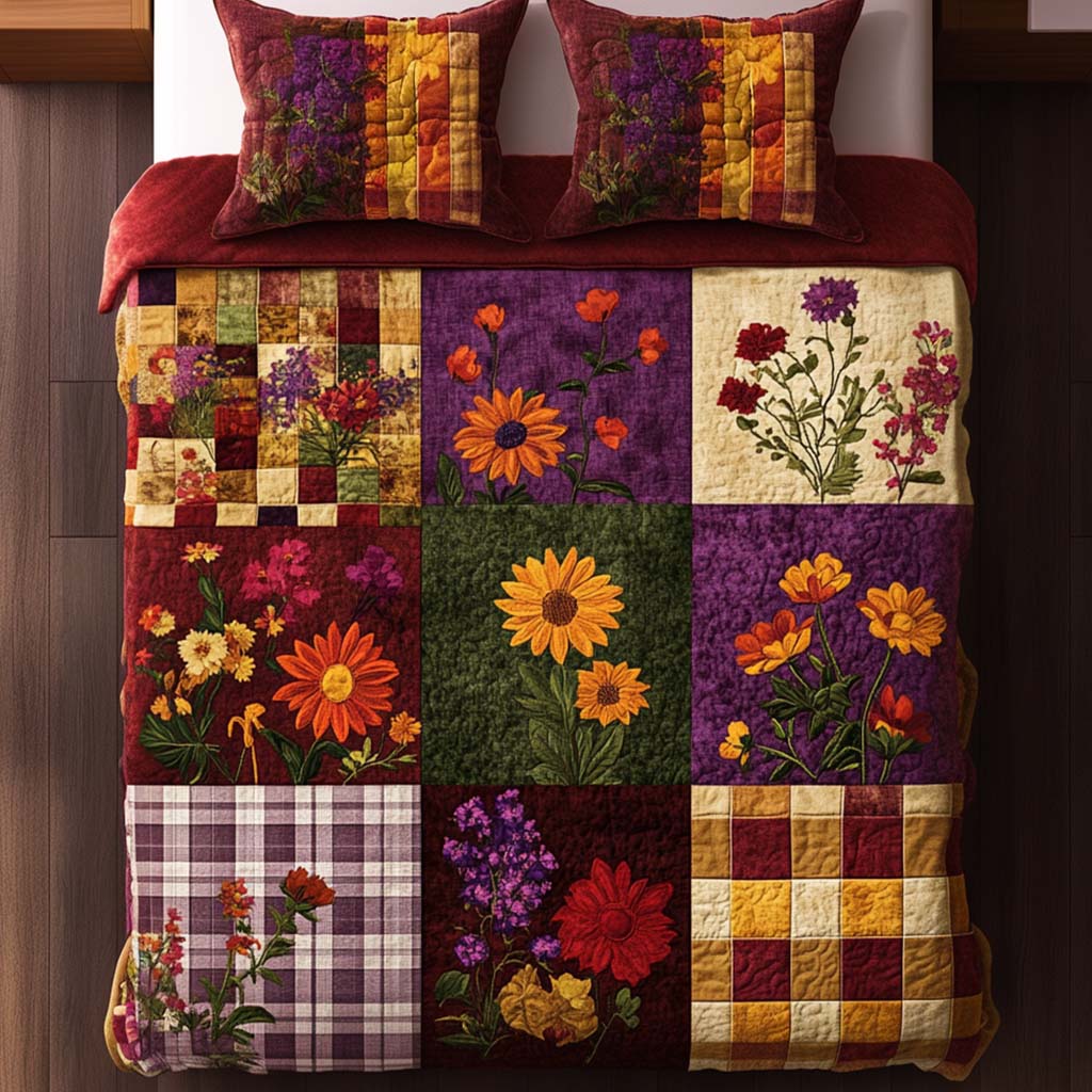 Rustic Flower Days 3-Piece Quilted Bedding Set - Single (59" x 70")