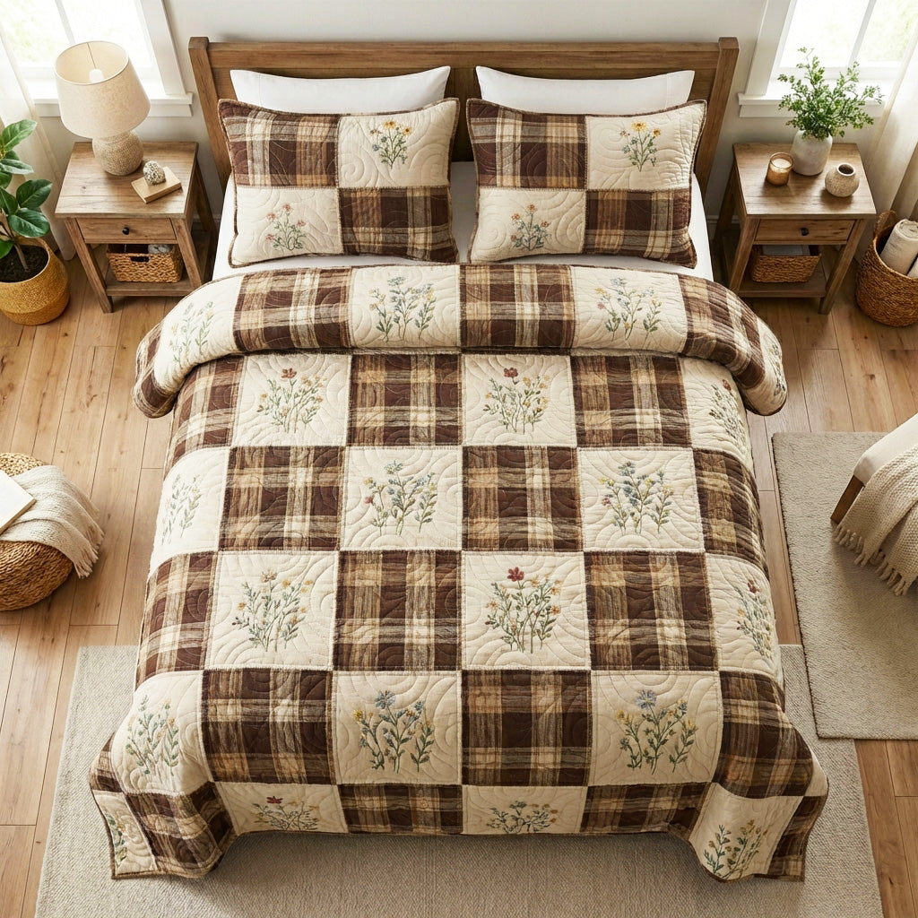 Rustic Herb 3-Piece Quilted Bedding Set - Single (59" x 70")