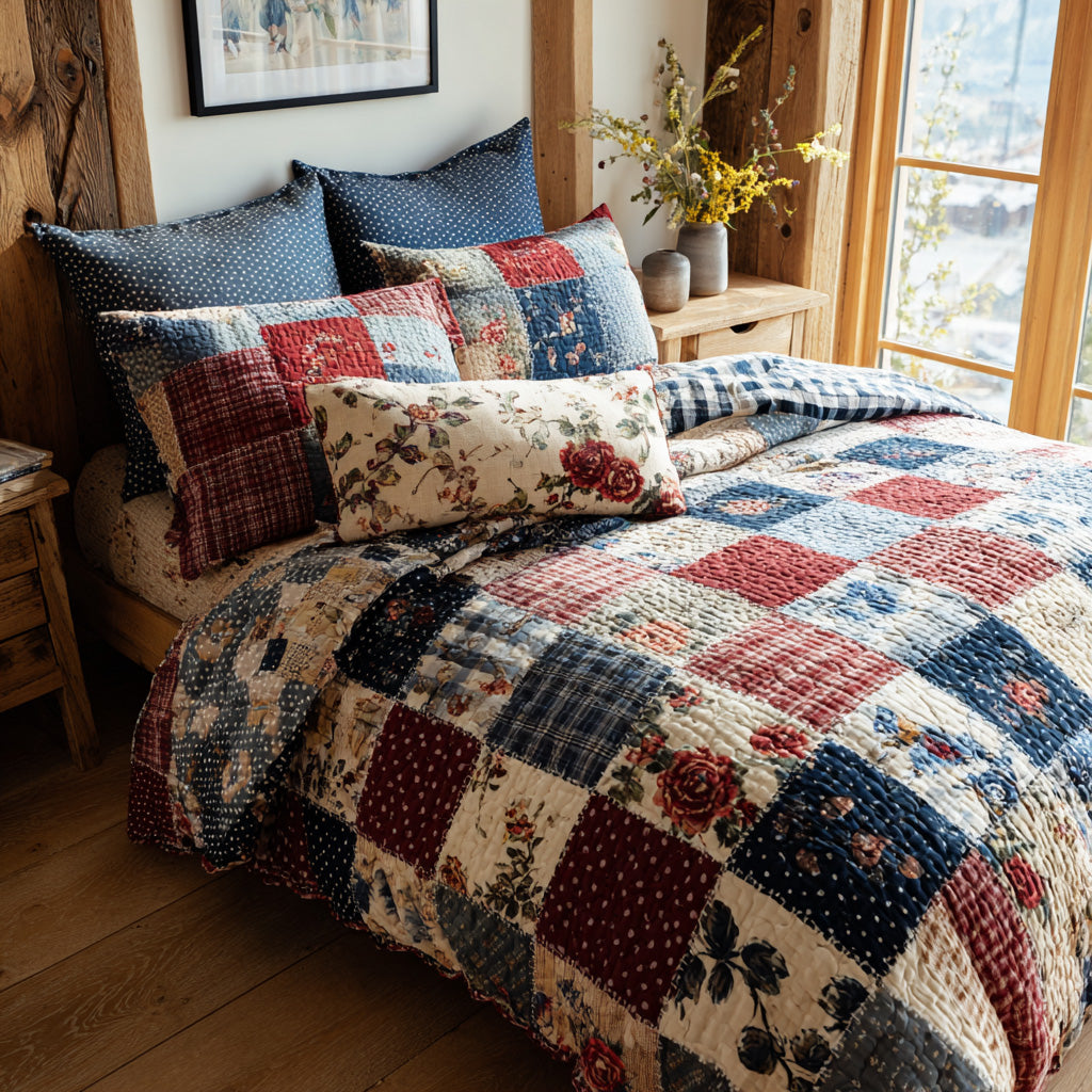 Rustic Heritage Bloom 3-Piece Quilted Bedding Set - Single (59" x 70")