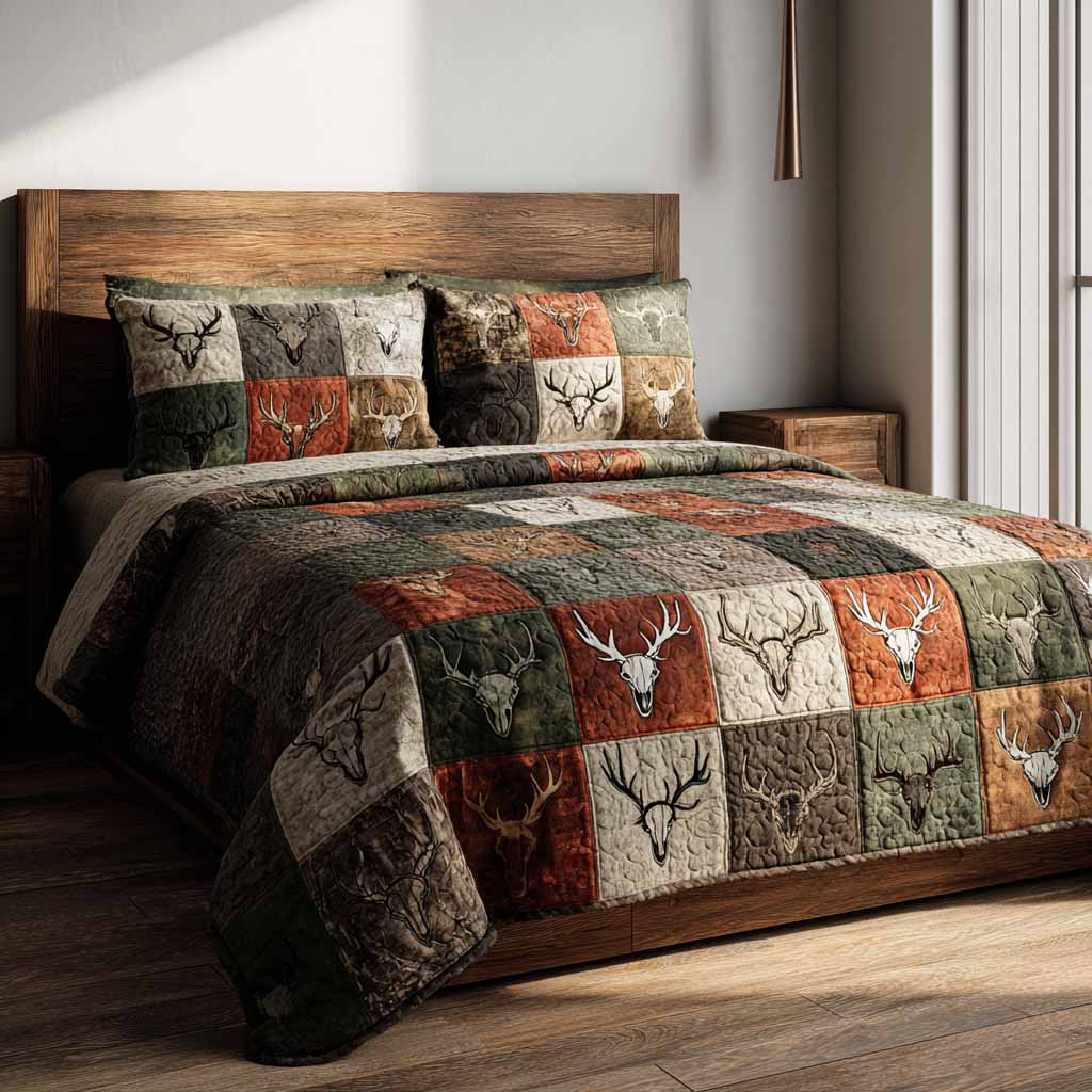 Rustic Patch 3-Piece Quilted Bedding Set - Single (59" x 70")