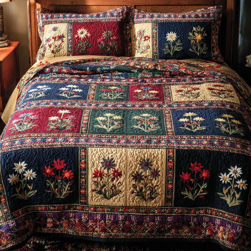 Rustic Petals 3-Piece Quilted Bedding Set - Single (59" x 70")