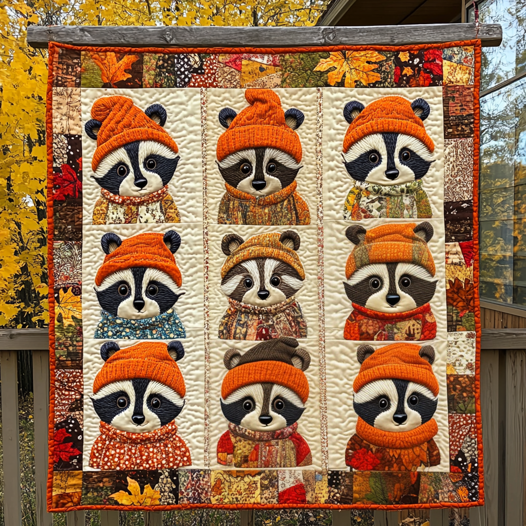 Rustic Raccoon Quilted Blanket - Throw (55" x 60")