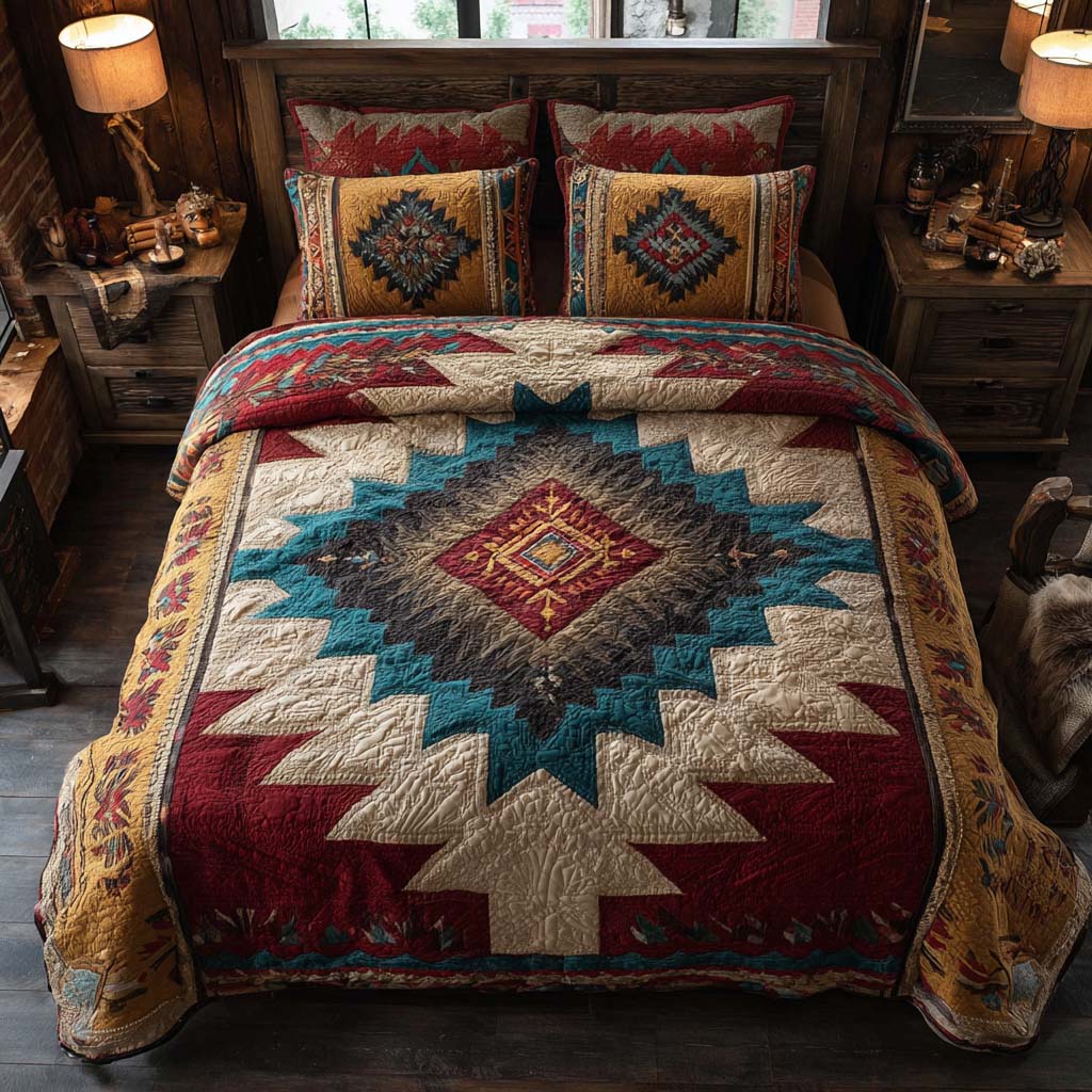 Rustic Red Diamond 3-Piece Quilted Bedding Set - Single (59" x 70")
