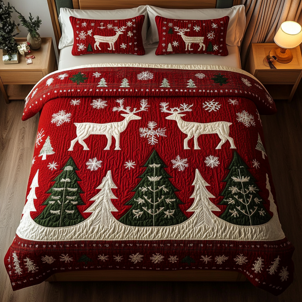 Rustic Reindeer 3-Piece Quilted Bedding Set - Single (59" x 70")