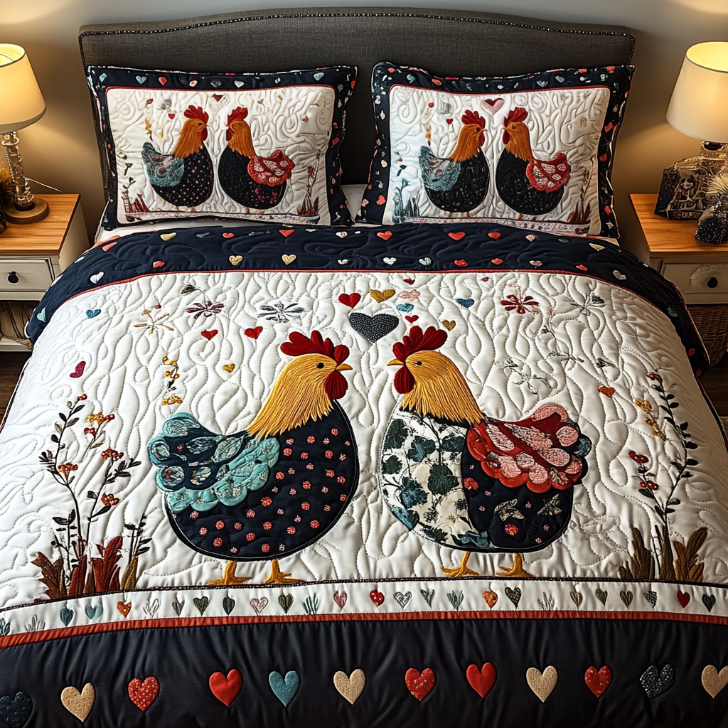 Rustic Roosters 3-Piece Quilted Bedding Set - Single (59" x 70")