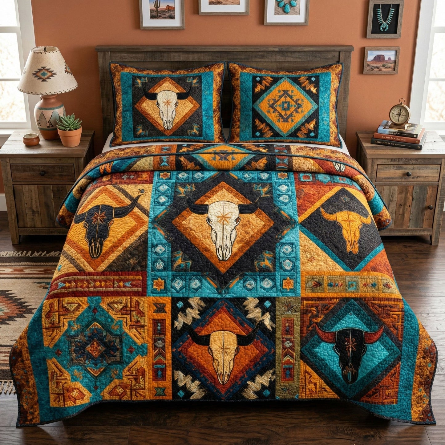 Rustic Skull 3-Piece Quilted Bedding Set - Single (59" x 70")