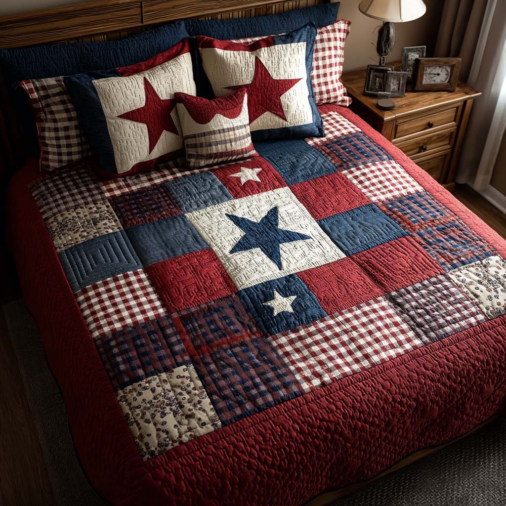 Rustic Star Blocks 3-Piece Quilted Bedding Set - Single (59" x 70")