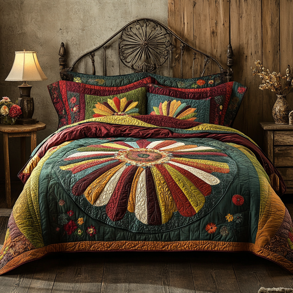 Rustic Sunflower Charm 3-Piece Quilted Bedding Set - Single (59" x 70")
