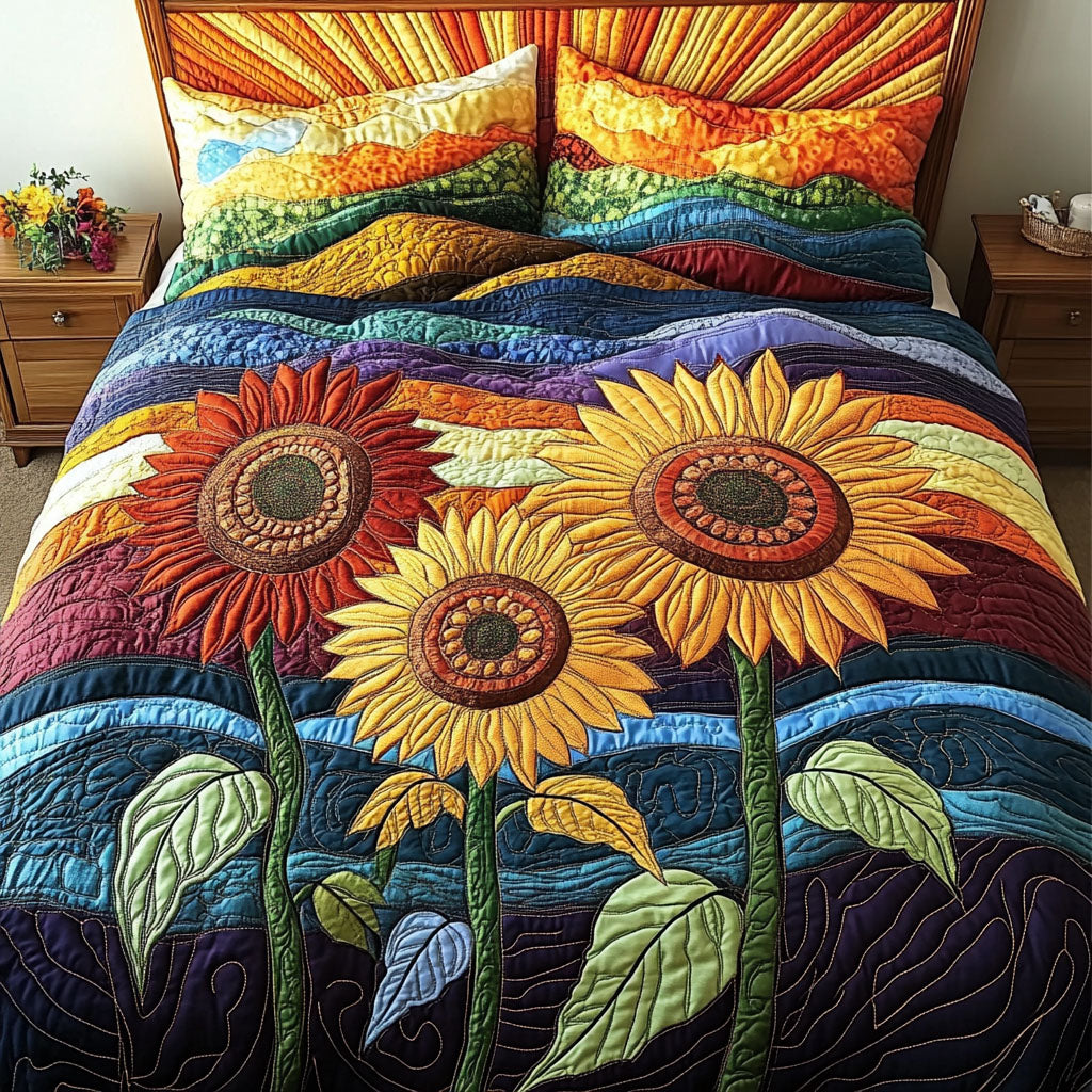 Rustic Sunlight Symphony 3-Piece Quilted Bedding Set - Single (59" x 70")