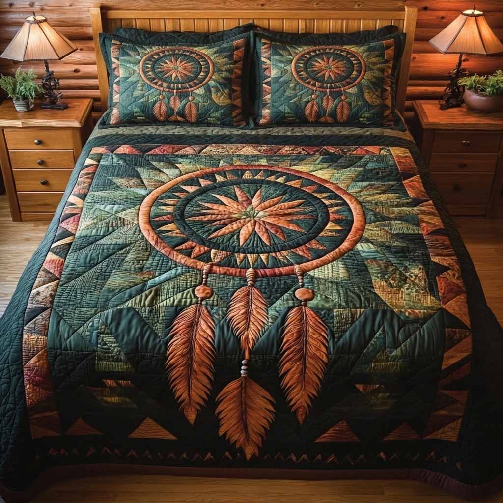 Rustic Tribal Compass 3-Piece Quilted Bedding Set - Single (59" x 70")