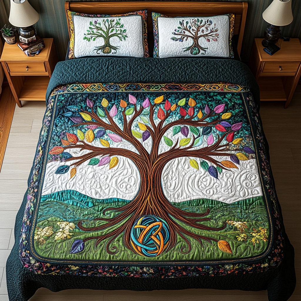 Sacred Branches 3-Piece Quilted Bedding Set - Single (59" x 70")