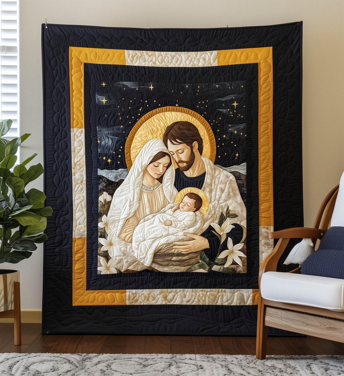 Sacred Christmas Scene Quilted Blanket - Throw (55" x 60")