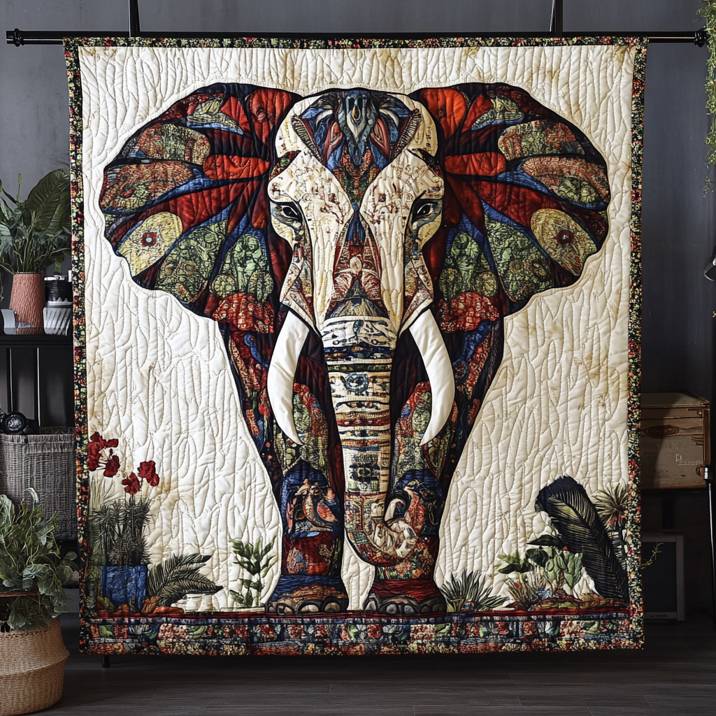 Sacred Elephant Journey Quilted Blanket - Throw (55" x 60")