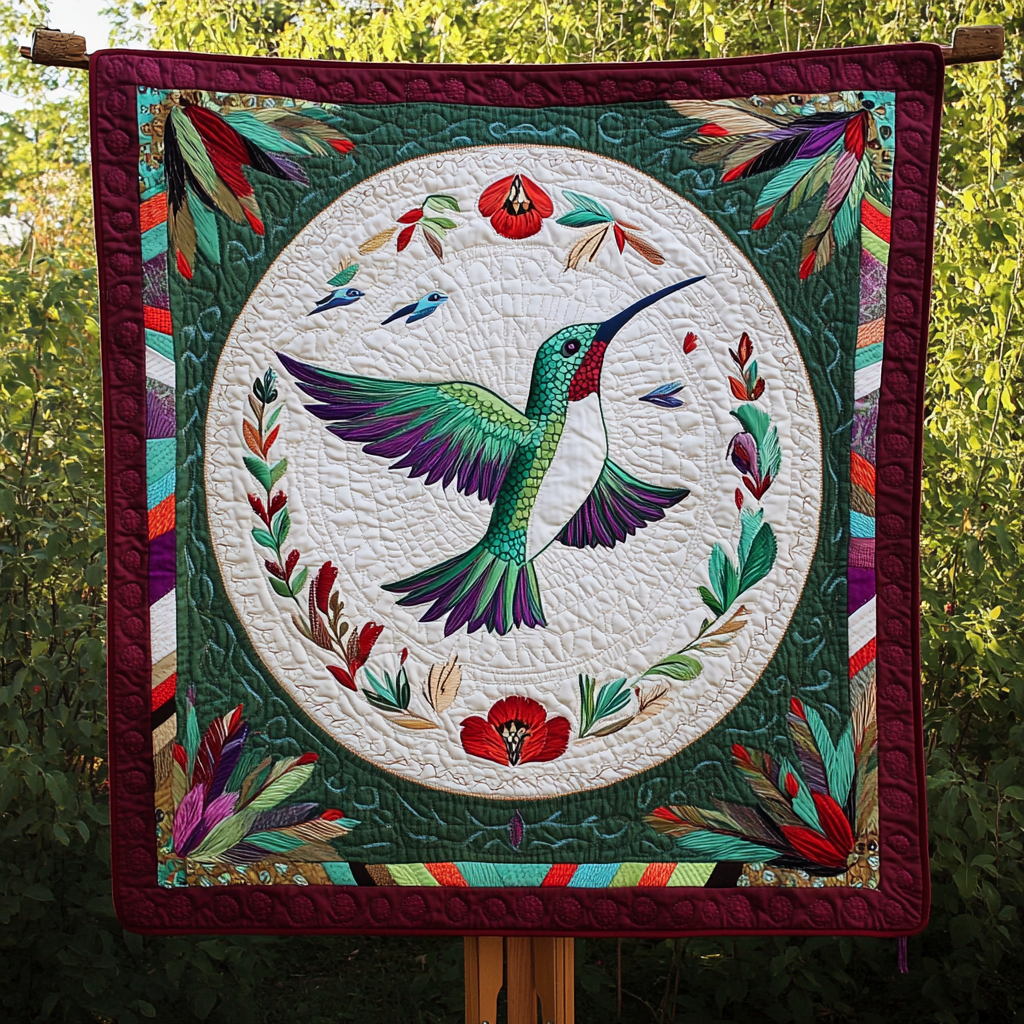 Sacred Flight in Crimson Quilted Blanket - Throw (55" x 60")