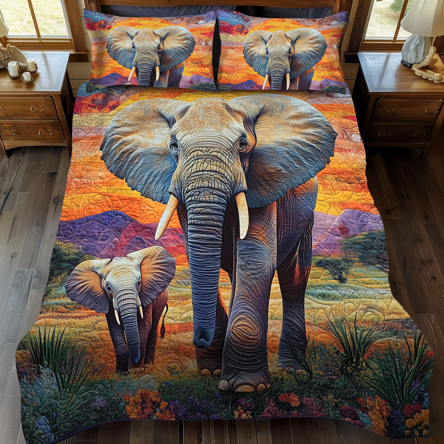 Sacred Herd Quilted 3-Piece Quilted Bedding Set - Single (59" x 70")