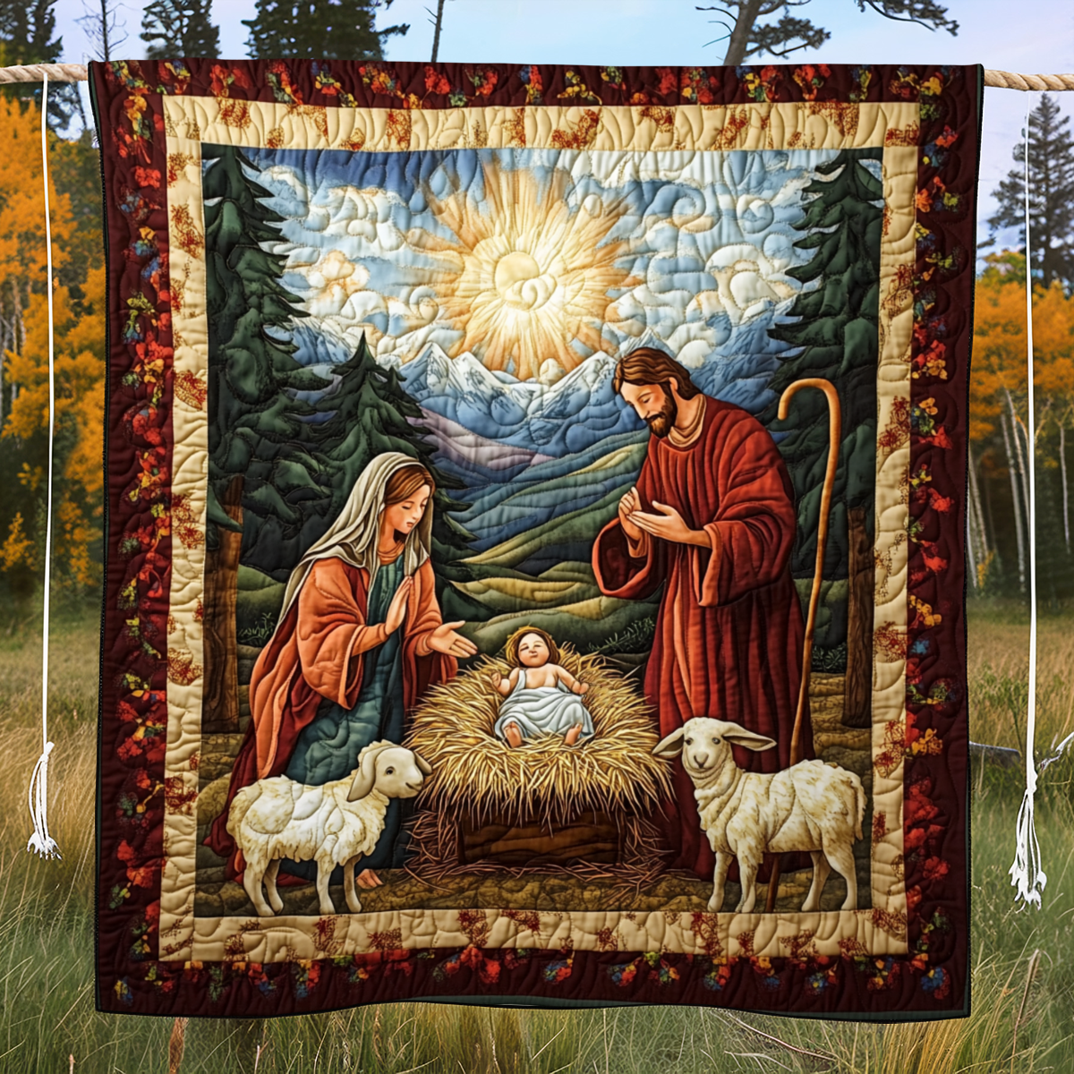Sacred Lamb Quilted Blanket - Throw (55" x 60")