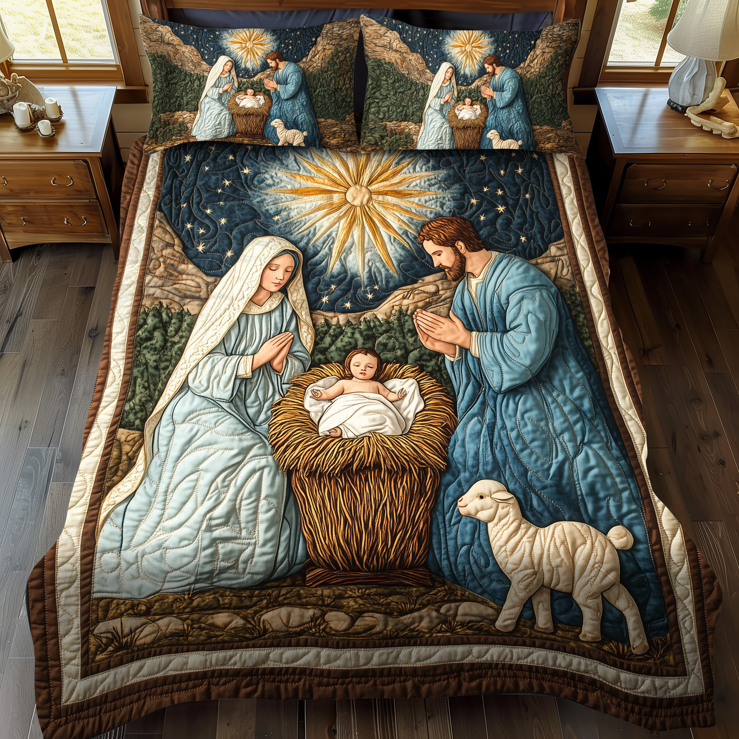 Sacred Manger Glow 3-Piece Quilted Bedding Set - Single (59" x 70")