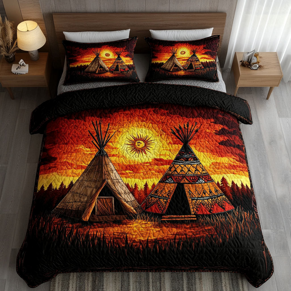 Sacred Patterns 3-Piece Quilted Bedding Set - Single (59" x 70")