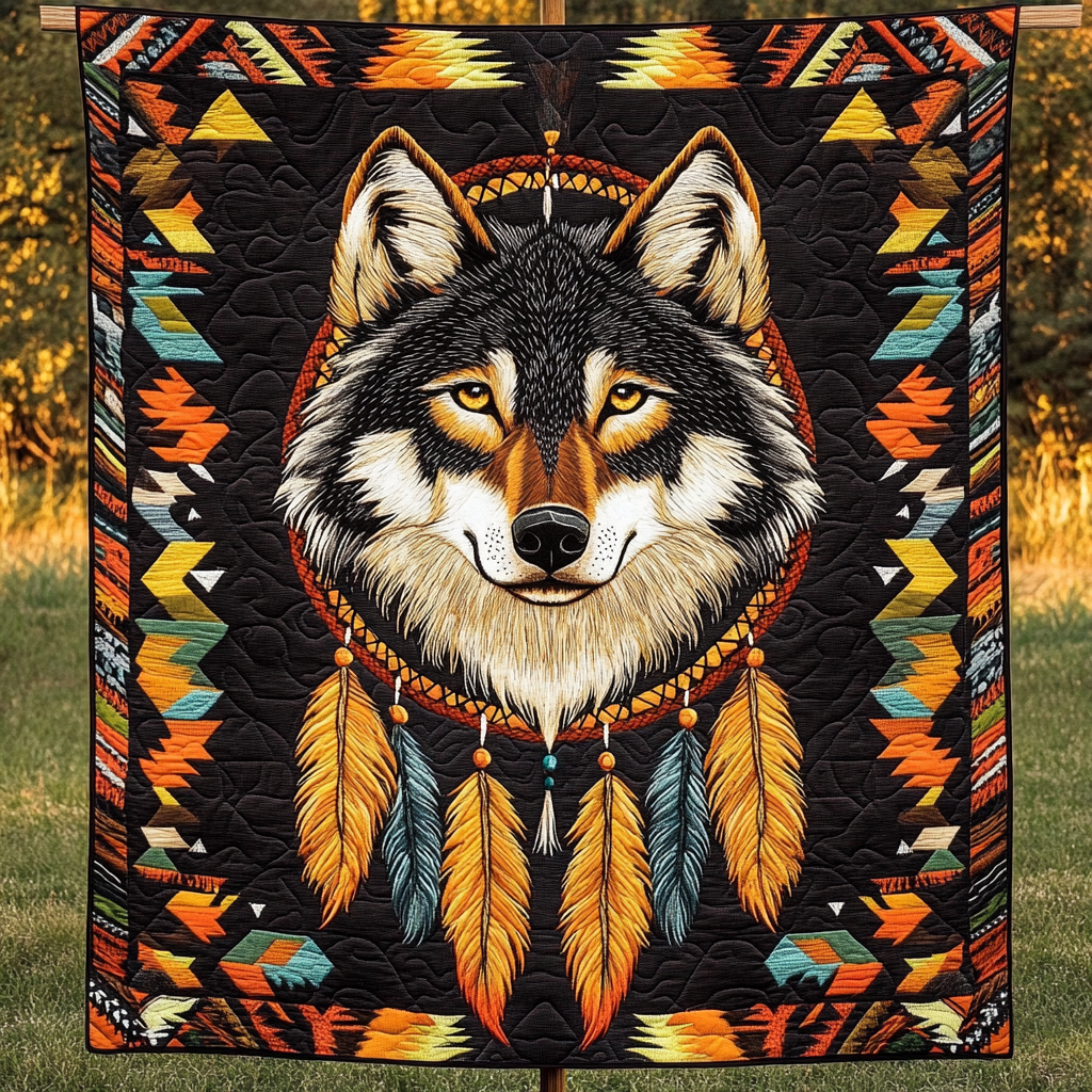 Sacred Wolf Path Quilted Blanket - Throw (55" x 60")