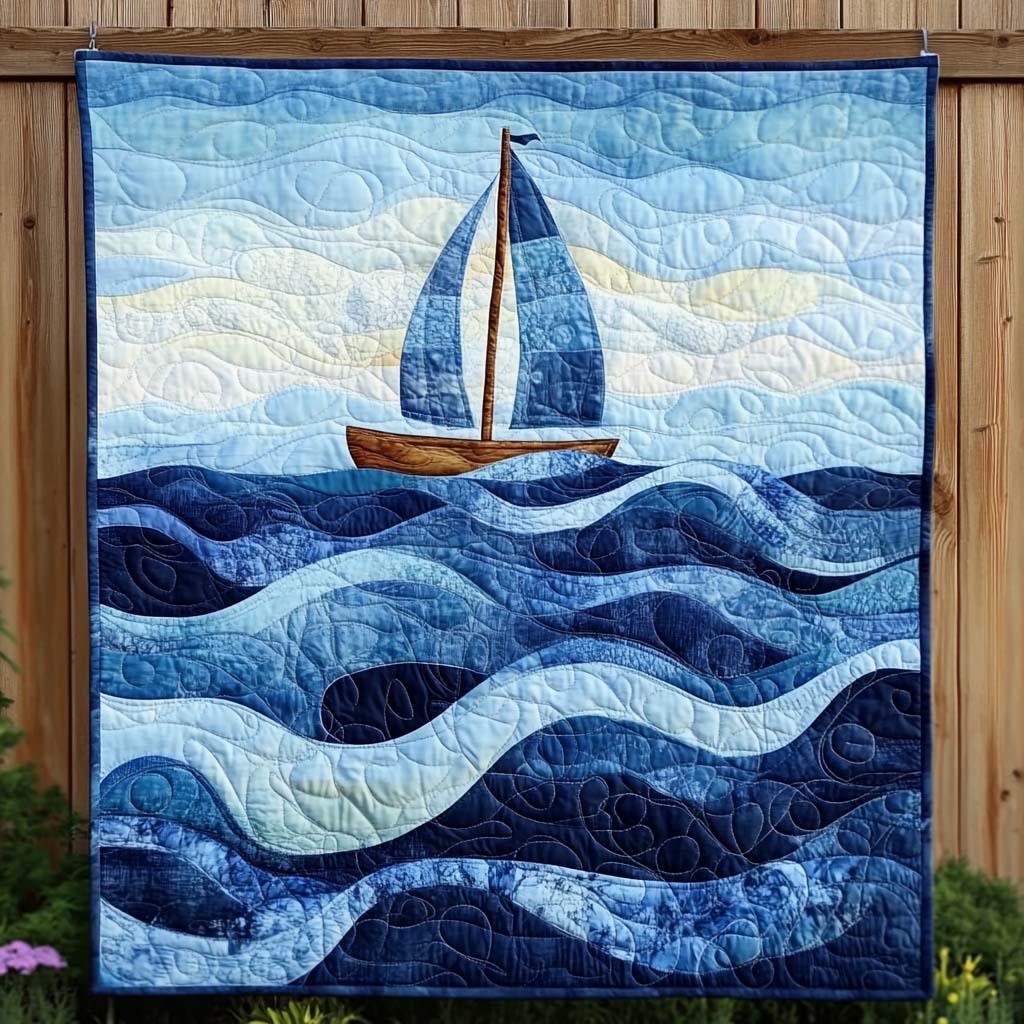 Sailing Waves Quilted Blanket - Throw (55" x 60")