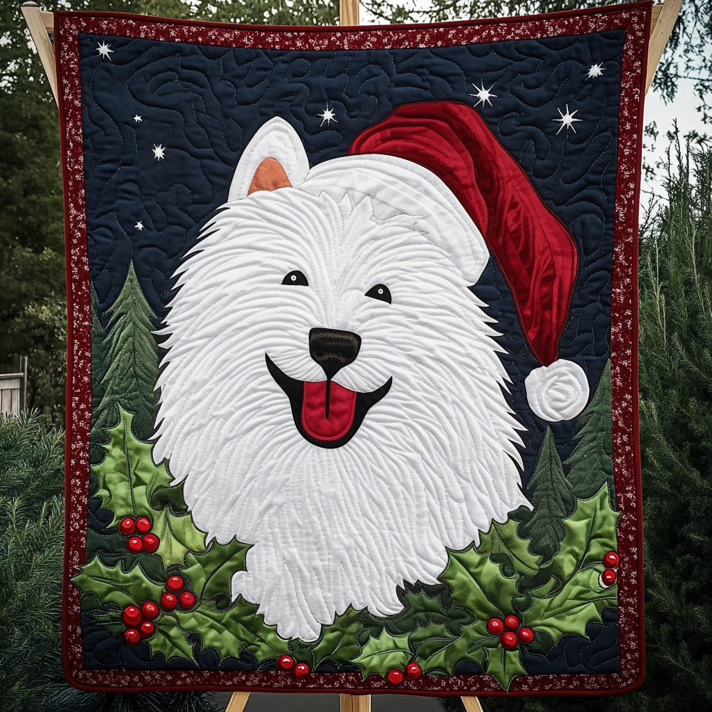 Samoyed Christmas Charm Quilted Blanket - Throw (55" x 60")