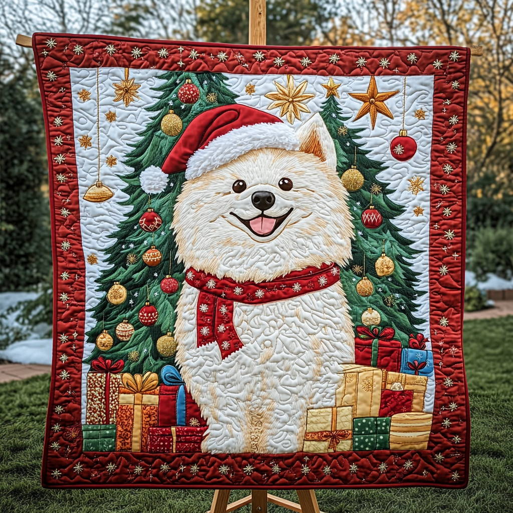 Samoyed Christmas Joy Quilted Blanket - Throw (55" x 60")