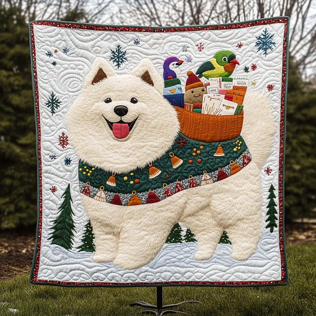 Samoyed Holiday Joy Quilted Blanket - Throw (55" x 60")