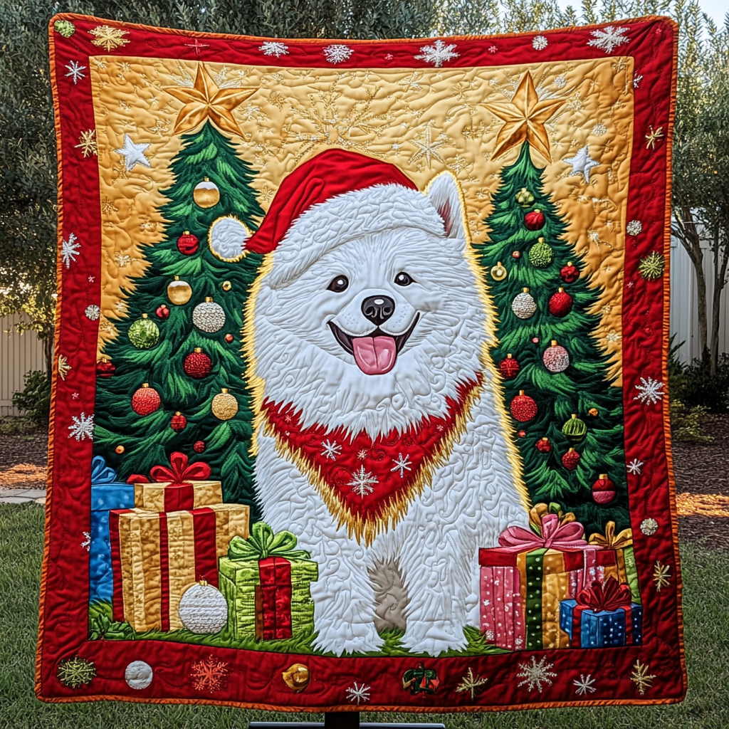 Samoyed Holiday Spirit Quilted Blanket - Throw (55" x 60")