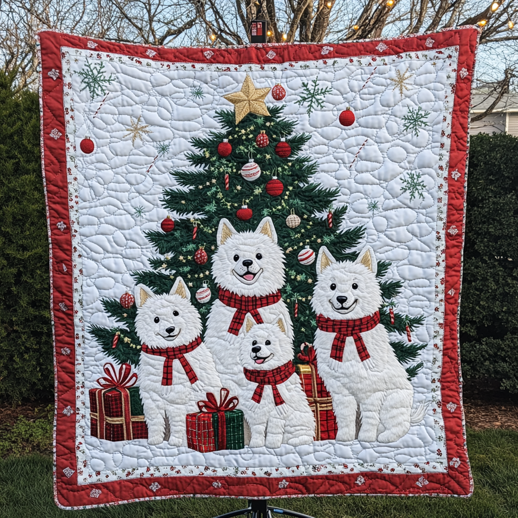 Samoyed Noel Quilted Blanket - Throw (55" x 60")