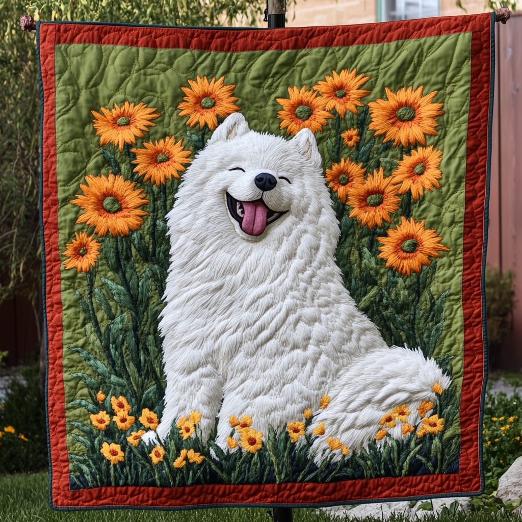 Samoyed Snowbound Quilted Blanket - Throw (55" x 60")