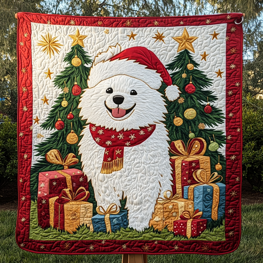 Samoyed Xmas Joy Quilted Blanket - Throw (55" x 60")